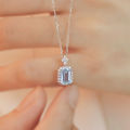 Vintage Sea Blue Zircon Square Pendant Necklace For Women Girls Delicate STARLITE. 