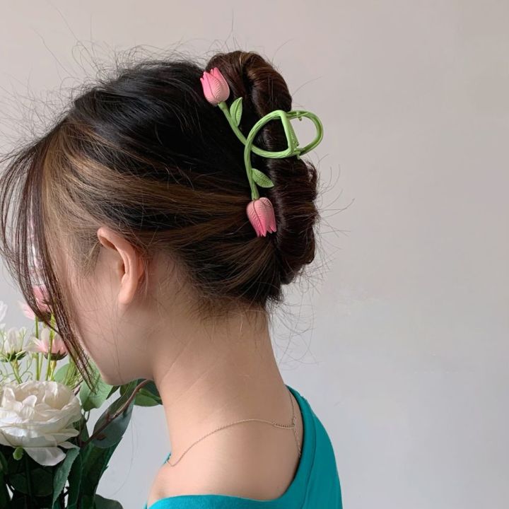 Sweet Trendy Back Of Head Flower Metal Elegant Korean Style Hair Crab Clip Female Hair Claw