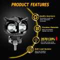 HJG Owl Spot Light For Bike Car Jeeps Motorcycle White Yellow + Flash Led Headlight 1 Pcx - 3 Functions. 