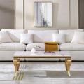 Center Table for Living Room Modern White Center Table with wooden Marble texture Top & Luxury Gold paint. 