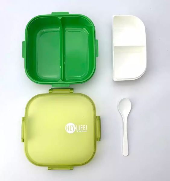Lunch Box 3 Compartments With One Inner Box 900 ml Viassin BPA Free Size 6.5 x 2.2 Inches, Multicolors