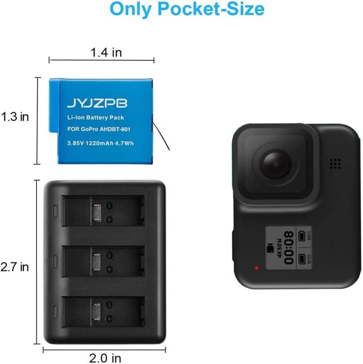 JYJZPB%203%20Pack%20Batteries%20for%20Go%20Pro%20He%20ro%208%20Battery,%20with%20Triple%20Fast%20Charger%20for%20Go%20Pro%20He%20ro%208%20Go%20Pro%20He%20ro%207%20Black%20and%20Hro%206/he%20ro5%20Black,%20He%20ro%202018%20Cameras%20Batteries%20(Blue)%20-%20Image%205