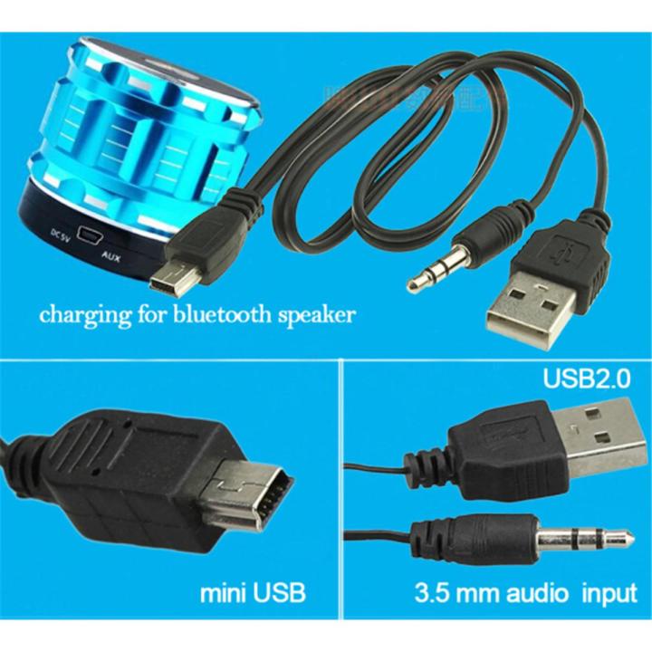 USB2.0 Charging Cord to Mini USB Male 3.5mm Jack Plug Audio Bluetooth Cable