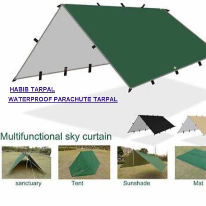 Awning Waterproof Tarp Tent Shade Canopy Sunshade Camping Beach Sun Shelter, with hooks on every 3 feet distance on sides and double stitched edge to edge borders.