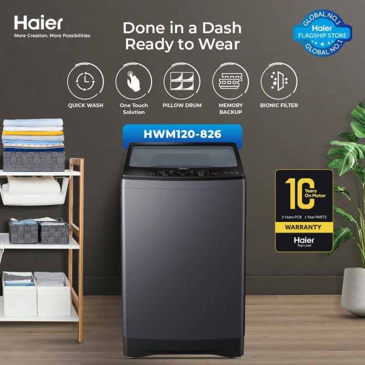 HWM 120-826/ Haier -12kg/ Quick Wash Series/Fully Automatic/ Top Loading Washing Machine/ 10 Years Brand Warranty.