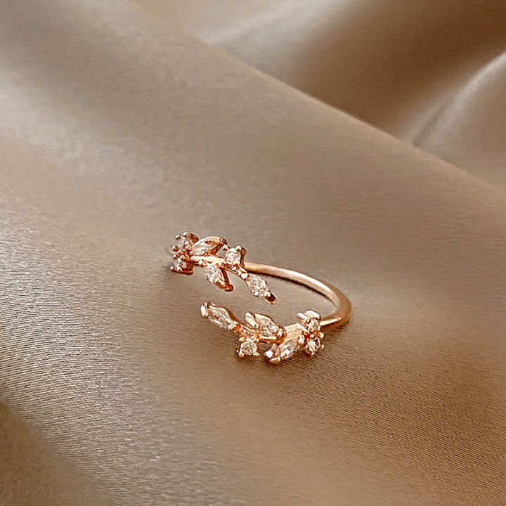 Fresh small leaf open ring, female flower ring, index finger, Korean fashion personality ring, joint ring, tail ring