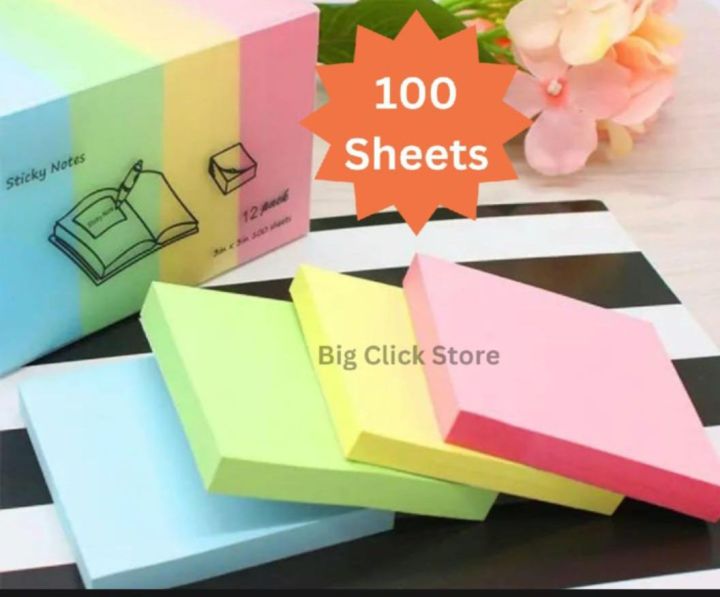 Sticky Notes Pad (3' x 3') - Different Shaped Sticky Notes - 100 Sheets Pad - Colourful Book Mark Paper
