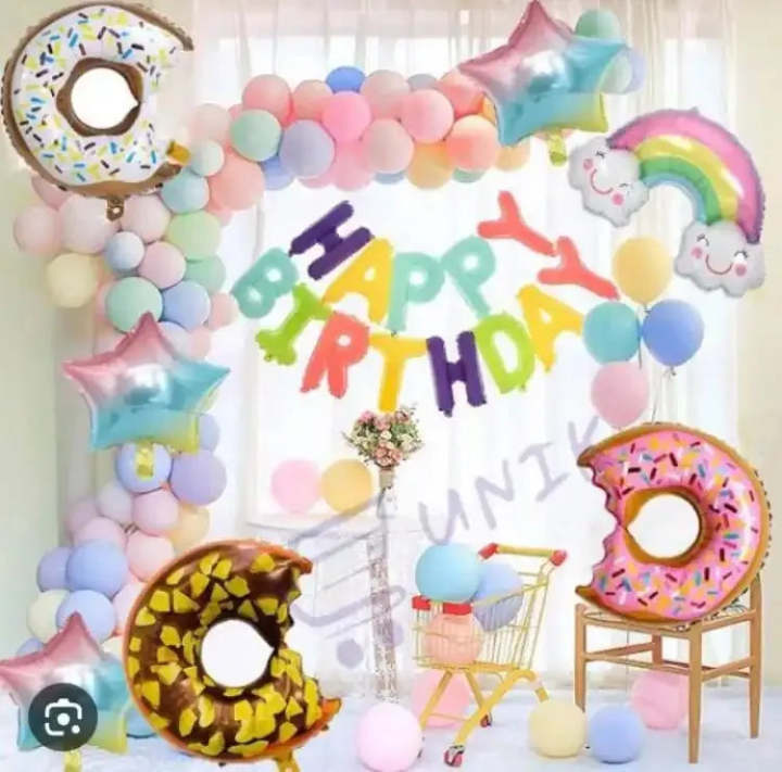 JD Mart Colorful Donut & Rainbow Themed Birthday Party Balloon Kit for Kids