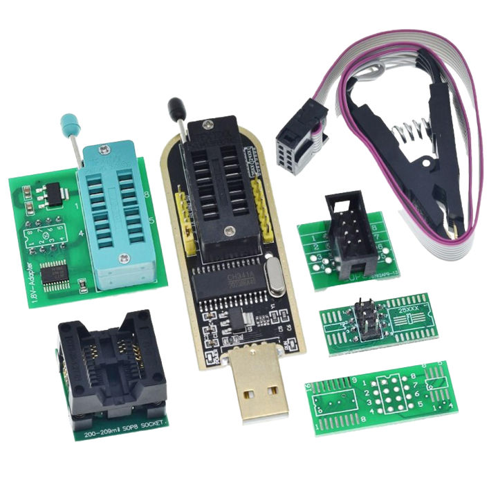 CH341A 24 25 Series EEPROM Flash BIOS USB Programmer Module + SOIC8 SOP8 Test Clip + 1.8V adapter + SOIC8 adapter DIY KIT