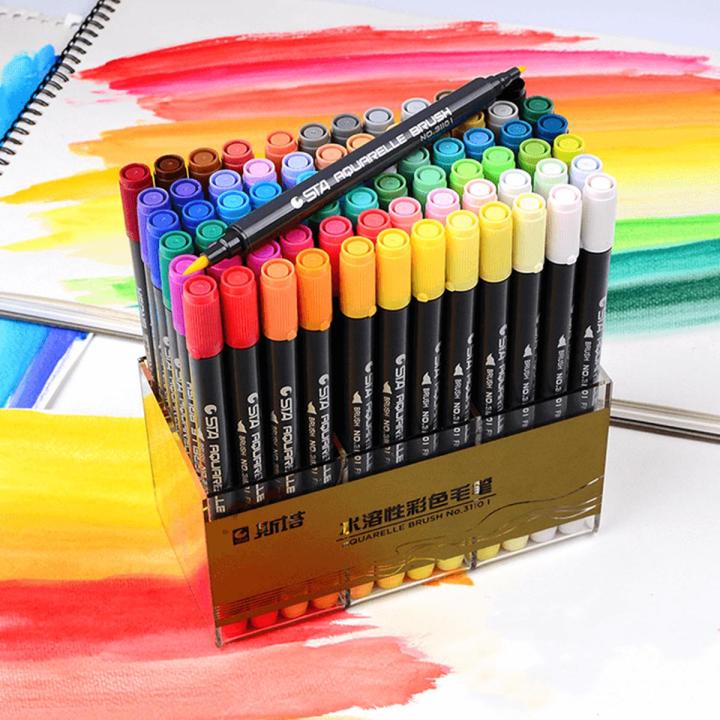 STA Dual Side Water Brush Pen Marker Set of 12, 24, 36 & 48 Colors