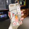 chenyyka For Realme C1 Case With Wristband New Design Square Edge Phone Case Cute Line Rabbit Pattern Shockproof Plating Silicone Casing Full Cover SoftCase Protection Cases Girl Women. 