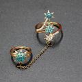 Double  Finger Cuff Ring with Zircon trendy for Girls women high quality golden. 