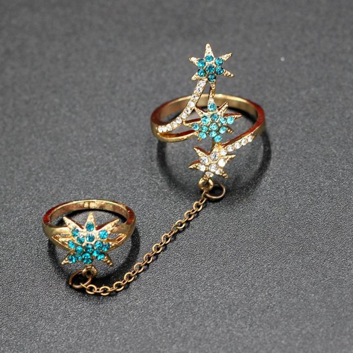 Double  Finger Cuff Ring with Zircon trendy for Girls women high quality golden