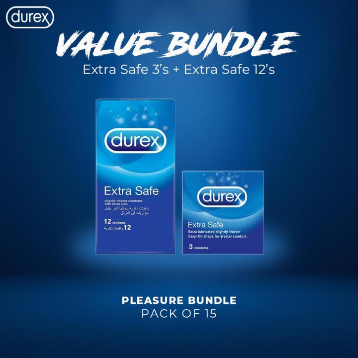 Durex Pack of 2 - Durex Condoms Extra Safe Extra Thick Safety Condoms 12s + Durex Condoms Extra Safe Extra Thick Safety Condoms 3s