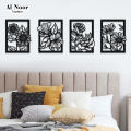 4 Set Flower in Frame Wooden Wall Decor | 4 Panel Flowers Wall Hangings | 4 Pieces Floral Artworks Wall Hangings | Decor Ornaments for Home Hotel Living Room Bedroom Dining Room. 