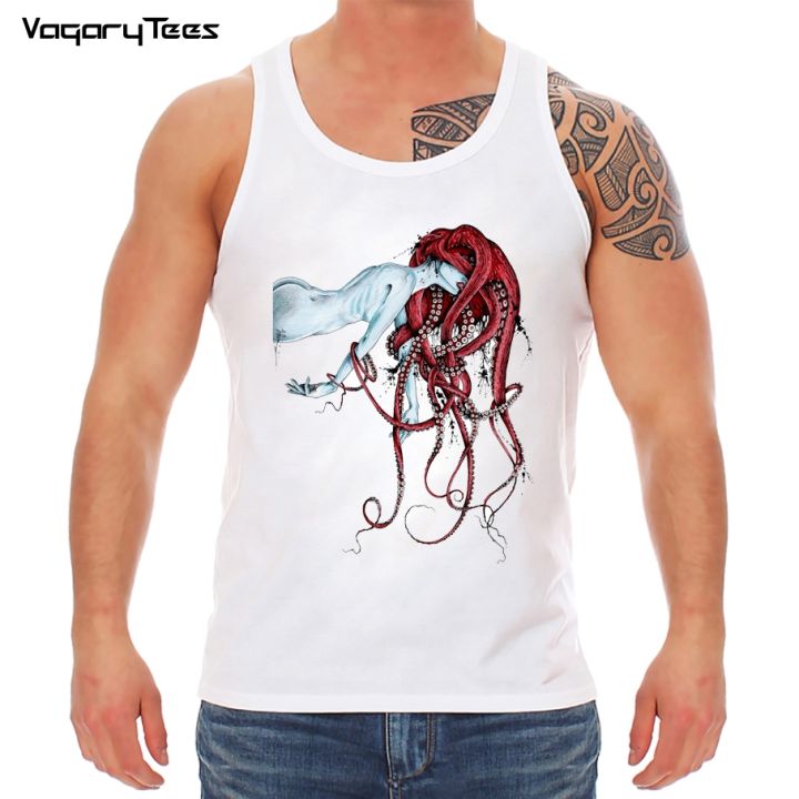 Hot Sales New Fashion Septoid design Men Tank-top Geek Tops Punk Girl Octopus Hair rainbow Printed Hipster Vest