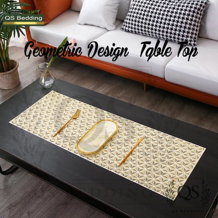 Gold Tabletop, Table Runner, Center Table Dressing Table Geometric Design Non-slip Table Runner Non-Slip Dining Mat  (13 inch x 36 inch) - QS Bedding