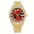 Hip Hop Avant-garde Luxury Artificial Diamond Quartz Men's Watch Fashion Casual Business Sports Golden Men's Watch, Ideal choice for Gifts. 