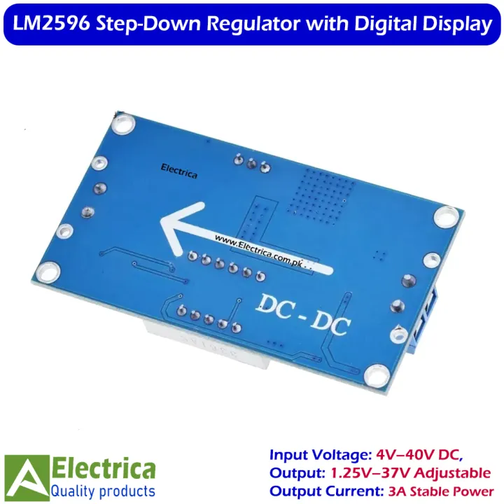 LM2596%203A%20Step%20Down%20Buck%20Converter%20Module%20with%20Digital%20Voltmeter%20Display,%20Adjustable%20DC-DC%204V%E2%80%9340V%20to%201.25V%E2%80%9337V%20Regulator%20for%20Arduino,%20LED%20&%20Battery%20Applications%20by%20Electrica%20-%20Image%202