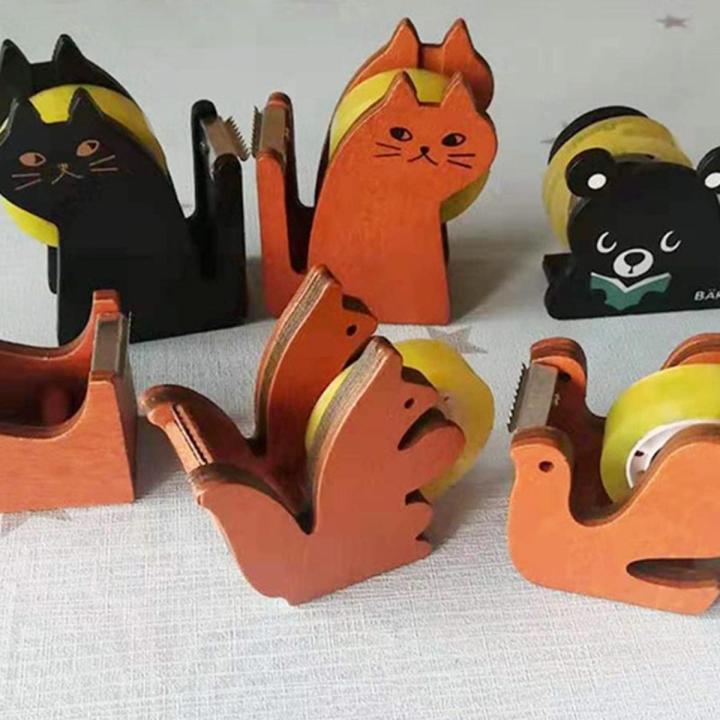 【NEW】 Lovely Office Tape Dispenser Vintage Wooden Cartoon Animal Shape Desktop Tape Cutter, 4 Shapes Cat/Pigeon/Squirrel/Whale