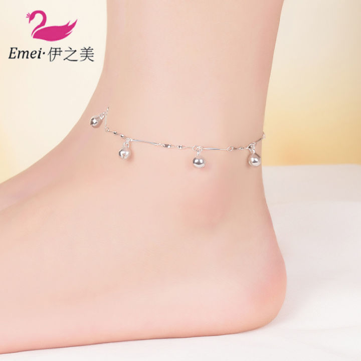 New silver anklet women's rhinestone anklet fashion ethnic style women's bell anklet copper silver-plated source jewelry