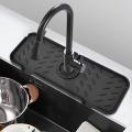 Silicone Faucet Mat For Kitchen Bathroom, Sink Draining Pad Keep Drying Kitchen Accessories (Black (14.6" X 5.5"). 
