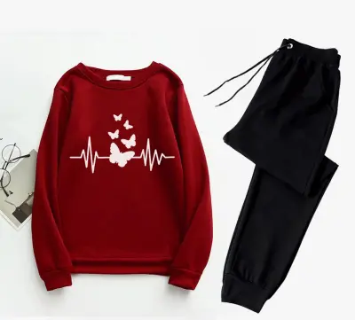 Butterfly and Heart Printed Summer Tracksuit T-Shirt and Trouser For Women and Girls - Fashionable and Cool Women's Tracksuit