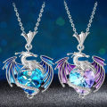 Luxury Fashion Colorful Crystal Dragon Pendant Necklace for Women Exquisite Blue Purple Dragon Necklace Cute Dragon Jewelry Gift. 