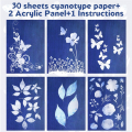 Sun Print Paper Kit Cyanotype Paper 32 Sheets Cyanotype Paper With 2 Sheet Acrylic Panel Green For Arts Crafts DIY Project. 