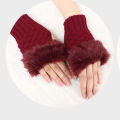 Fashion Women Faux Rabbit Fur Hand Wrist Warmer Winter Fingerless Knitted Gloves. 