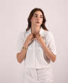 Fitted - Cream Paneled Cuban Shirts For Women. 