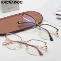 Kachawoo half rim optical glasses blue light female cat eye glasses frame metal European style women stylish decoration black. 