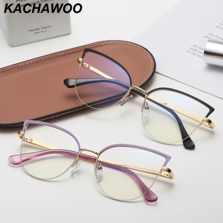 Kachawoo half rim optical glasses blue light female cat eye glasses frame metal European style women stylish decoration black