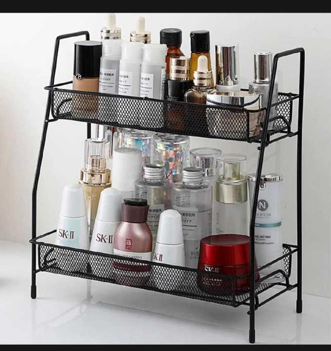 ZM      Multi-Functional 2 Layer Rack Metal Foldable Kitchen Spice Racks Kitchen Storage Rack Shelf Rack Organizer and Bathroom Kitchen Counter Corner Shelf