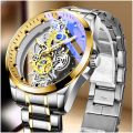 Men's Automatic Movement Watch Round Wrist Watch with Double-sided Hollow for Outside Office Business Meeting. 