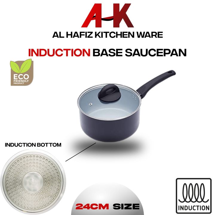 Induction Base Non Stick Saucepan 24cm XL Milk Tea Pan with Handle Heavy Gauge Imported Cooking Pot