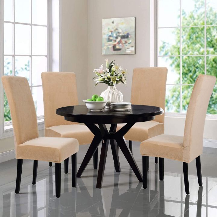 Dining Chair Slipcovers- Pack of 4- Cotton Jersey - For Arm Less Chairs by Knit that Fits