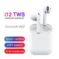 TWS i12 Airpods black& white_ with Super Sound & High Quality Touch Sensors True Stereo Headphones with Built in Mic 10m Transmission Bluetooth Wireless Earbuds , Chargng Case Sport Headset for all Bluetooth Smart devices.. 