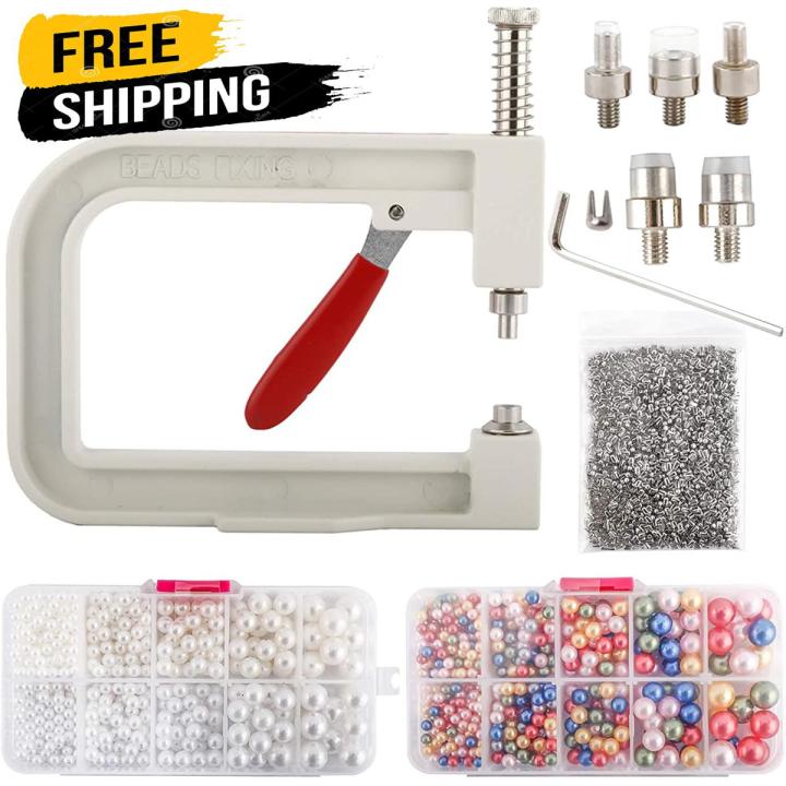 Pearl Setting Machine and Hand Press Pearl Setting Tools, Beads Rivet Fixing Machine with Pearl Beads Screw Heads Tweezers Wrench for DIY Crafts Accessories & (Free 5 size tools )