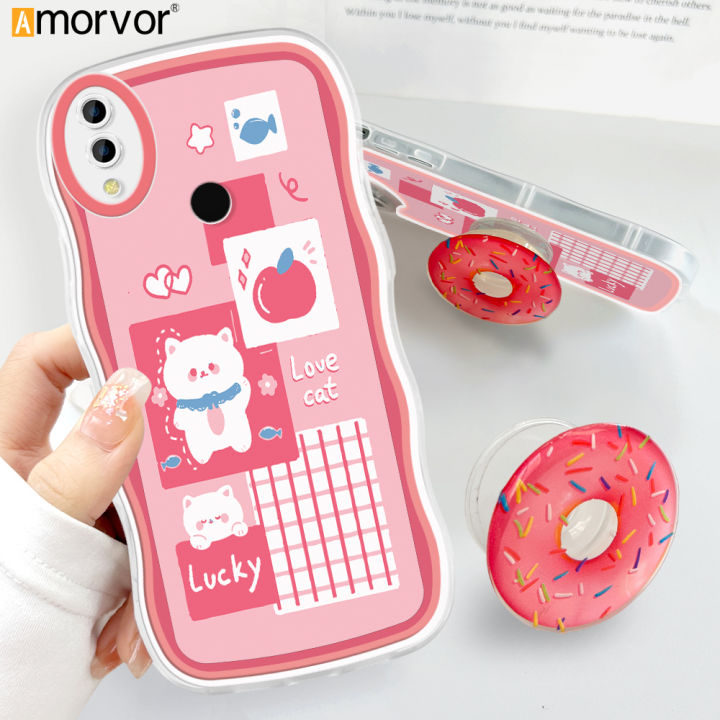 AMORVOR for Redmi Note 7 Note 7 Pro Back Cover With Free Holder Cute Girl Soft Wavy Phone Case Camera Protection Transparent TPU Soft Cover