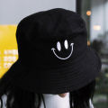 Women Smile Face Embroidery Bucket Hat Outdoor Fishing Sunscreen Bucket Hat. 