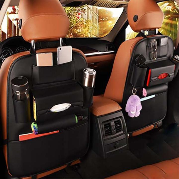 Leather Car Seat Back Organizers, Travel Accessories, Car Seat Back Organizer & Protector, Cup Holder, Universal