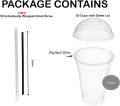 Disposable Plastic Cups Glass With Dome Lids Pack of 50 with Straw 380ml. 