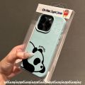 Cartoon Doodle Candy Color Simple Cute Lazy Panda Couples Case Compatible for IPhone 15 13 11 16 12 14 Pro Max 16 15 14 Plus XR X XS Max Luxury Leather Texture Skin Feel Soft Cover. 