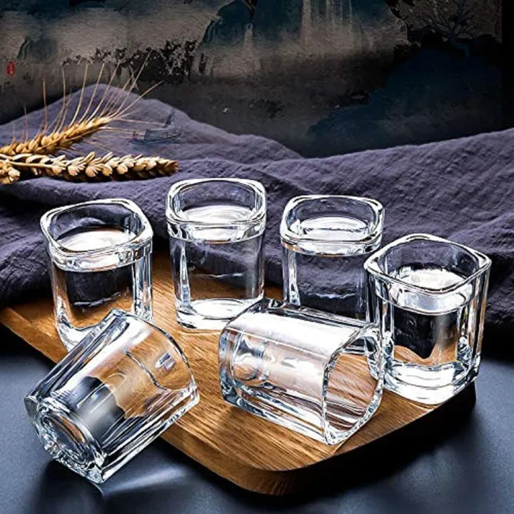 Hlukana Heavy Base Shot Glasses – Set Of 6, 2.2 Oz Clear Square Glasses
