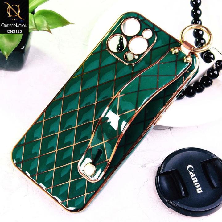 IPhone_ 12 Pro Cover - Green - Luxury Gold Plating Diamond Cut Wristband Holder Soft Shiny Silicone Case
