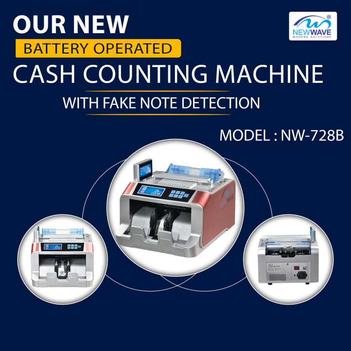 Newwave Portable Battery Operated Cash/Money/Bill Counting Machine With Note Detection / Batching, Adding Function Building Double Lcd And 1x External Display NW-728b One Year Warranty
