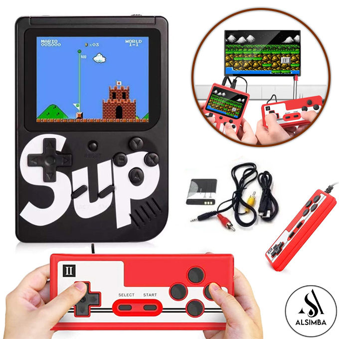 SUP 2 Player Game Box With Controller 400 In 1 Retro Video Game Rechargeable Portable Handheld Game Console Handheld Game PAD Gamebox for kids Connects with LCD / TV - Size Approx. 5 Inches - Black