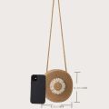 Vintage Flower Graphic Round Straw Bag Floral Decor Lightweight Shoulder Beach Bag Mini Straw Crossbody Bag. 
