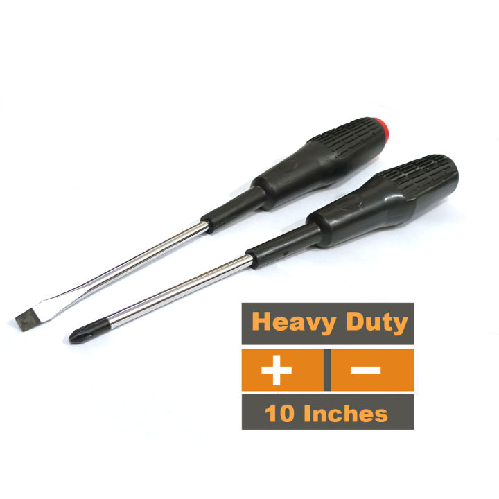 Heavy Duty 2 pcs Screwdriver 10 inches long Screw Driver ( + - ) Long Handle Split Repair Tools Kit